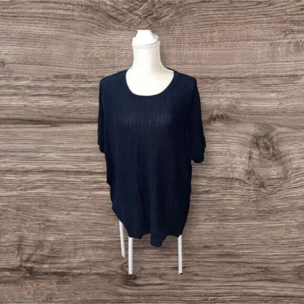 CJ Banks Navy Blue 3X Knit Short Sleeve Top